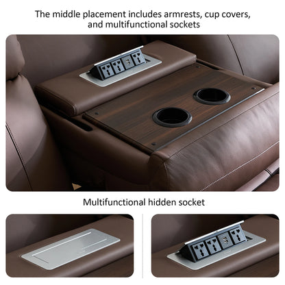 Sofa with Power Outlet, USB, and Hidden Cup Holders – Genuine Leather Recliner