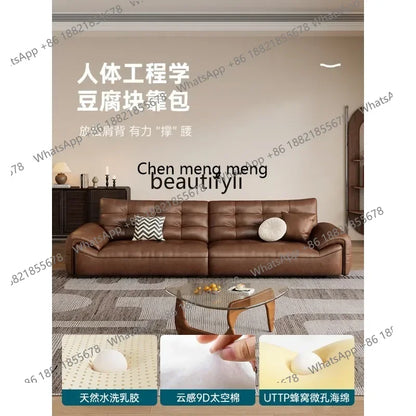 A182 C Oil wax leather sofa first layer cowhide retro living room straight row high backrest