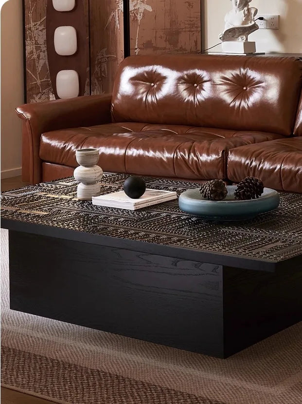 Retro coffee table light luxury high sense solid wood carving flower home living room minimalist high-end designer