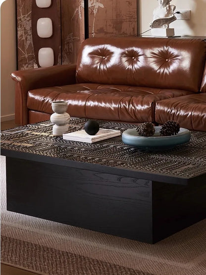 Retro coffee table light luxury high sense solid wood carving flower home living room minimalist high-end designer