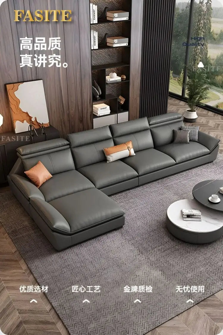 Italian minimalist leather sofa, new living room size apartment, concubine corner combination design