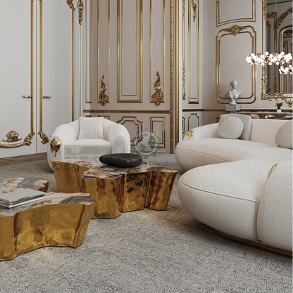 High End Home Furniture Customized Italian Design Luxury Curved Couch Living Room Sofa Set Modern Brass Base Nubuck Fabric Sofa