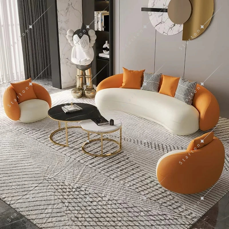 New Design White Long Curved Sofa Luxury Lambswool Fabric Corner Sofa Modern Living Room Upholstery Velvet Sofa Set Furniture