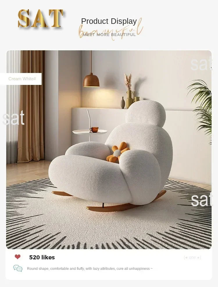 Fluffy White Living Room Chair, Modern Cute Ergonomic Floor Lounge Recliner, Meuble Salon Home Furniture Rocking Chair  Designer