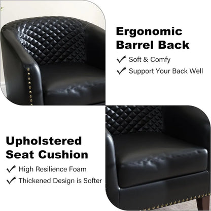 Upholstered Faux Leather Club Chair with Nailed Trim - Comfy Reading Armchair for Living Room and Bedroom Reception Area