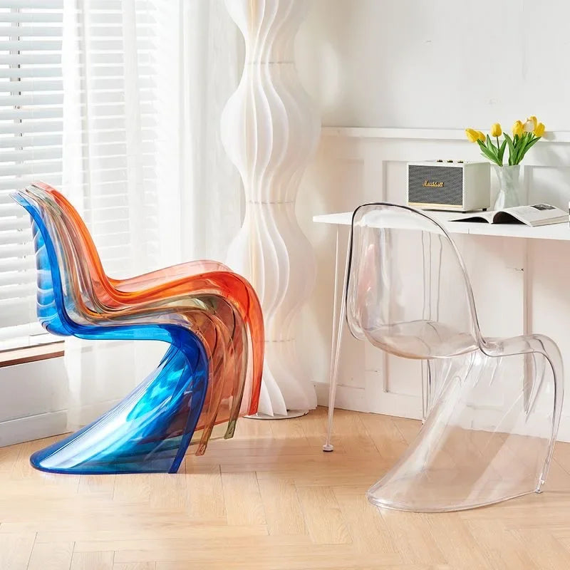Elegant Clear Plastic Chair with Acrylic Backrest for Living Room Dining Stylish S Shaped Transparent Plastic Dining Stool