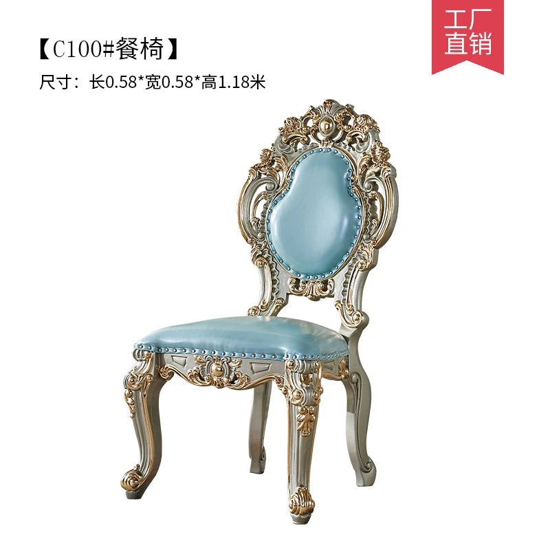 European all solid wood dining table rectangular villa dining table and chair combination champagne color