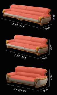 New Chinese ebony leather sofa living room combination size apartment first layer cowhide straight row sofa