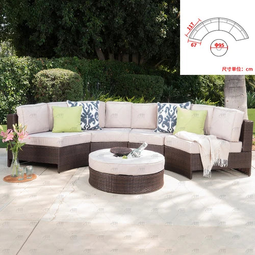 Sofa, courtyard, garden, leisure, outdoor living room, semi circular curved rattan chair, terrace, outdoor furniture combination