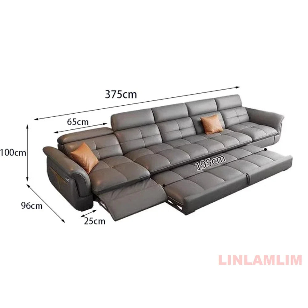 Modern Electric Recliner Sofa Bed with Adjustable Backrest, L-Shaped Multifunctional Italian Genuine Leather Sectional Couch