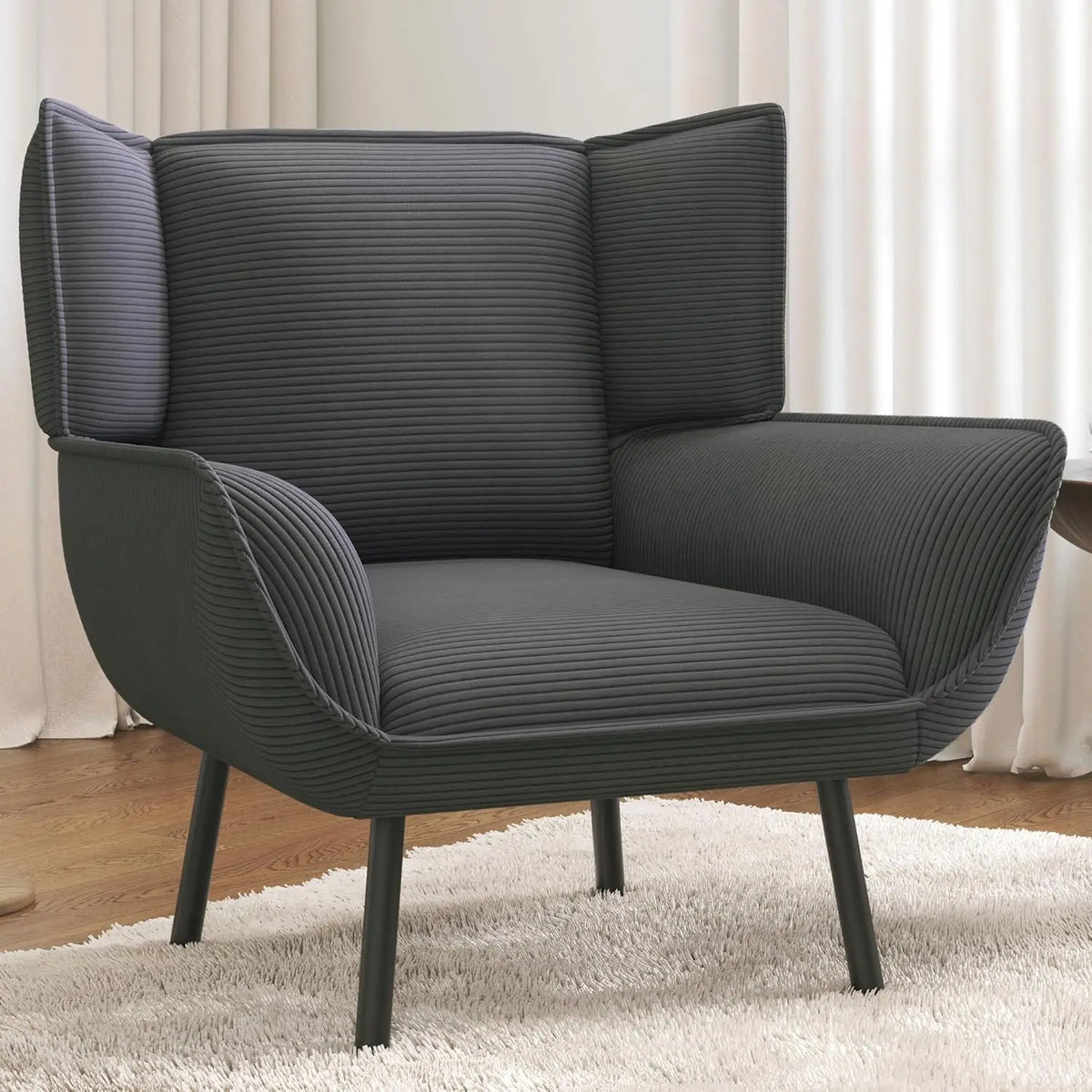 Accent Chair- Upholstered Living Room Chair with High Wingback, White Reading Armchair for Bedroom, Comfy Corduroy, Customized
