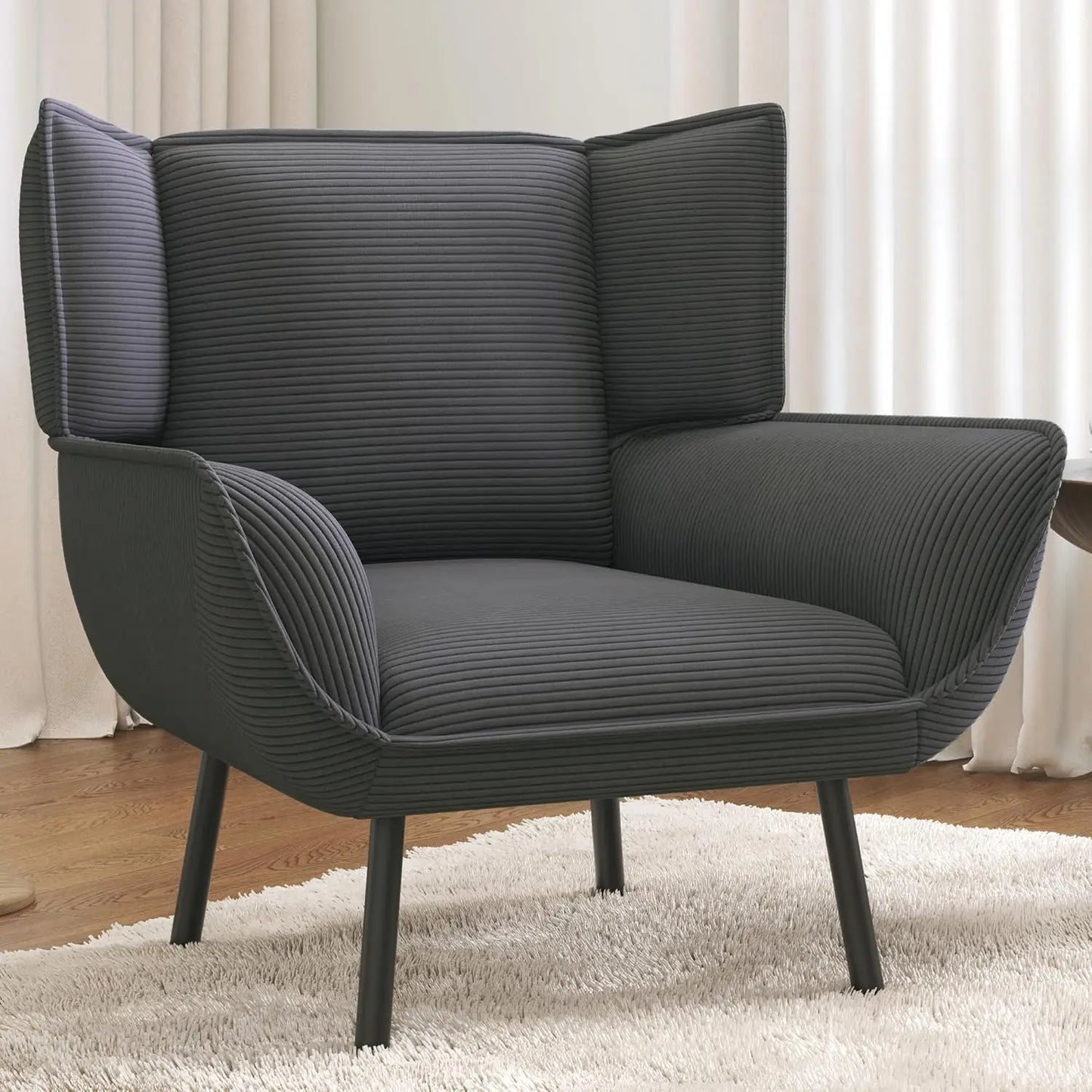 Accent Chair- Upholstered Living Room Chair with High Wingback, White Reading Armchair for Bedroom, Comfy Corduroy, Customized