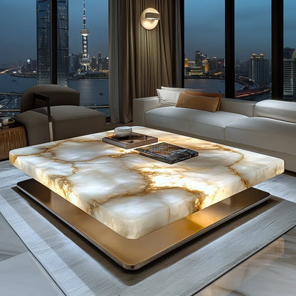 ls 27Square luminous jade coffee table villa living room high-end marble home Venice light luxury minimalist luxury stone