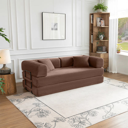 79" Convertible Sofa Bed with Fixed-Shape Frame, Modular Corduroy Sleeper Sofa, Folding Mattress Couch for Small Spaces