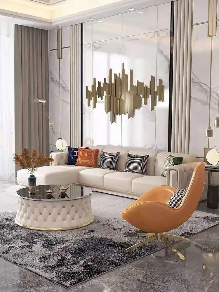 Hong Kong-style light luxury leather s ofa high-end leather sofa villa large apartment corner sofa combination so fa