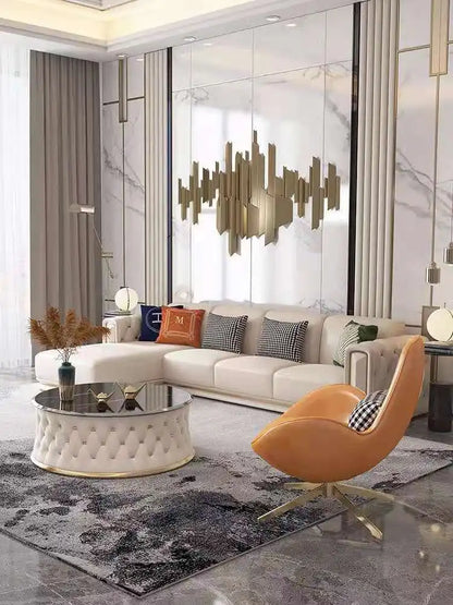 Hong Kong-style light luxury leather s ofa high-end leather sofa villa large apartment corner sofa combination so fa