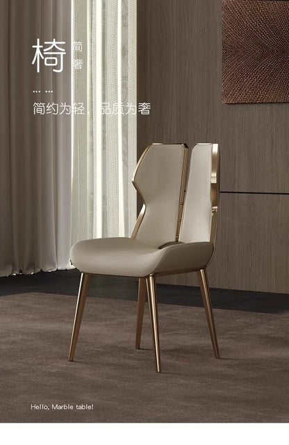 Light Luxury Stainless Steel Dining Chairs Relaxing Home Modern Simple Kitchen Relax Chairs Backrest Leather Aesthetic Furniture