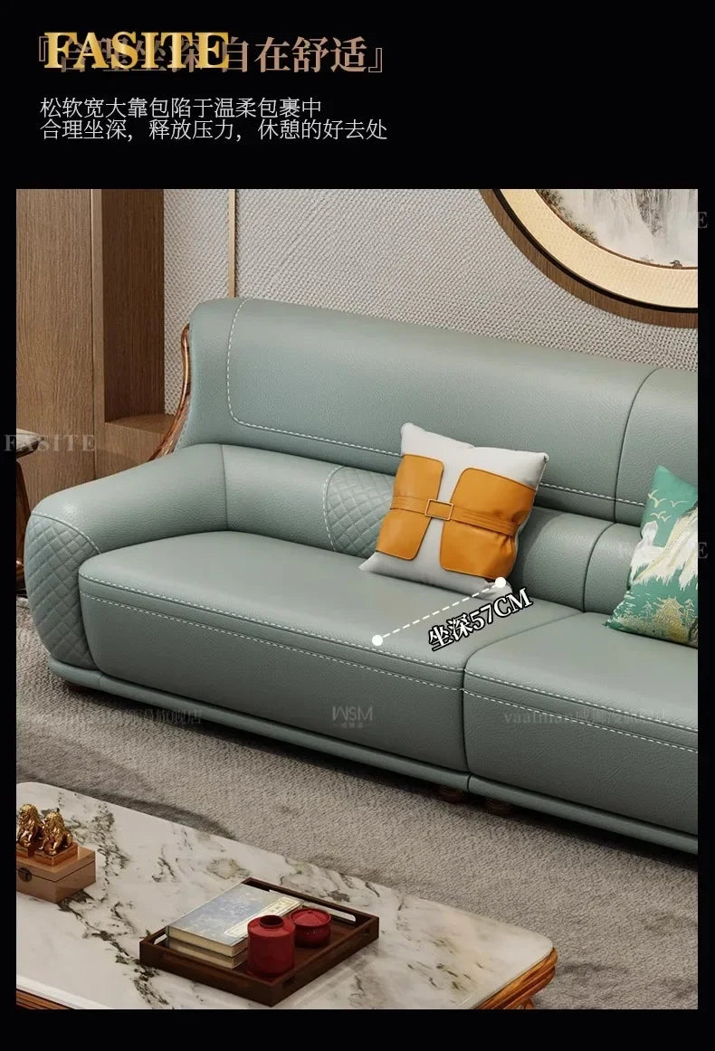 leather sofa new Chinese-style first-layer cowhide European-style solid wood living room corner combination villa