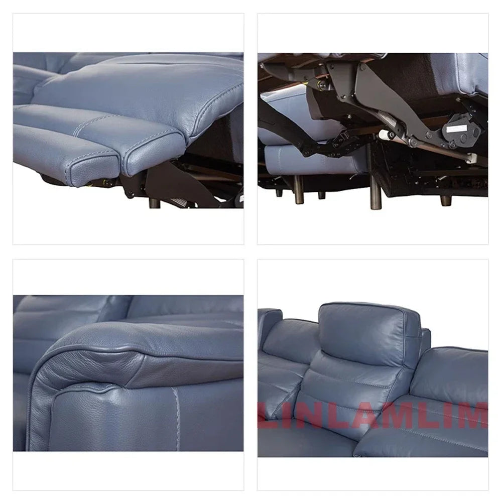 MANBAS Luxury Power Reclining Sofa - Modern Genuine Leather 3-Seater Couch with Footrests & USB, Electric Recliner Home Theater