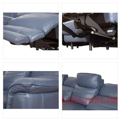 MANBAS Luxury Power Reclining Sofa - Modern Genuine Leather 3-Seater Couch with Footrests & USB, Electric Recliner Home Theater