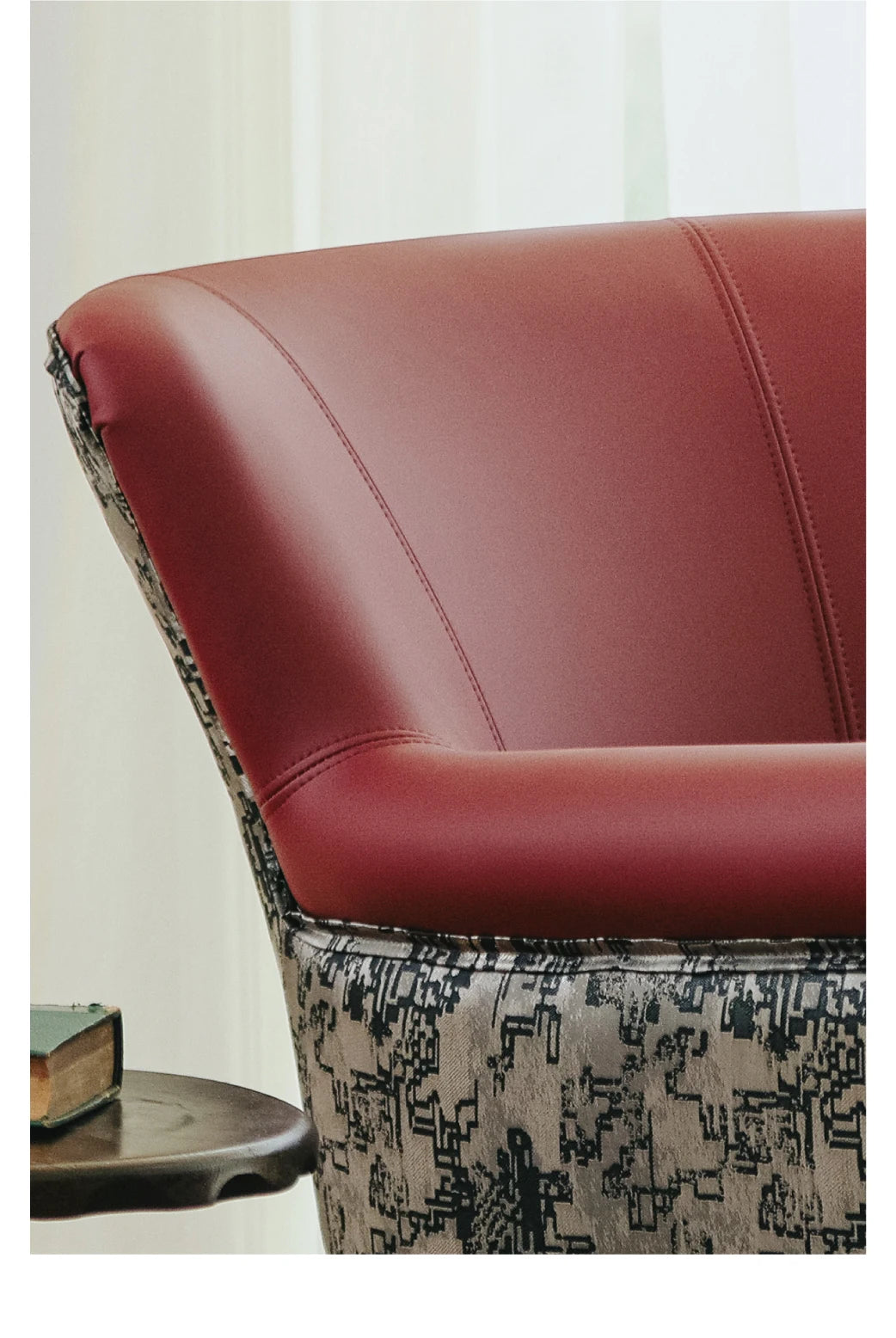 Burgundy leather leisure chair medieval single sofa American retro tiger chair living room single chair balcony