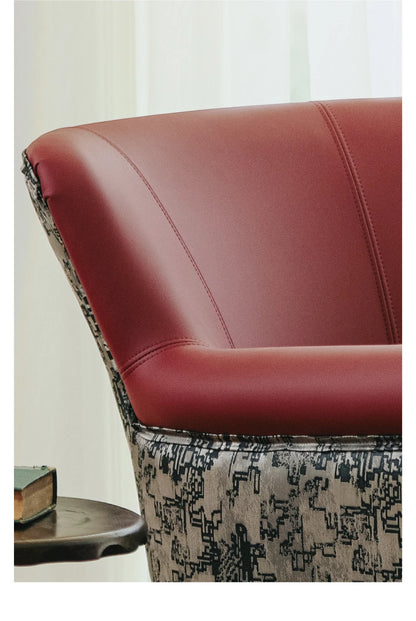 Burgundy leather leisure chair medieval single sofa American retro tiger chair living room single chair balcony