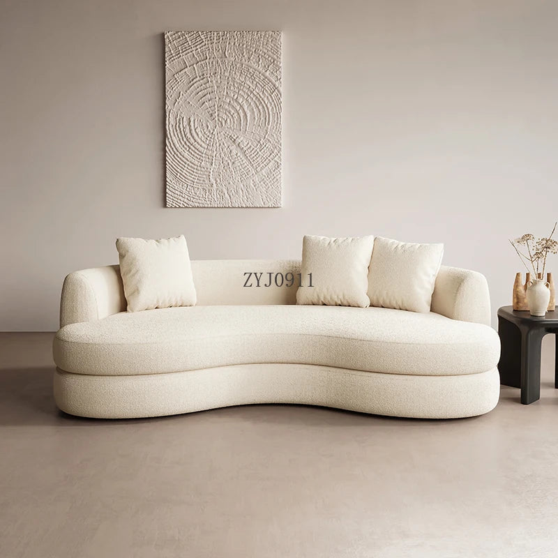 Nordic curved fabric sofa modern white cream style lamb wool special-shaped sofa