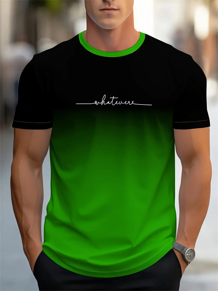 Men's Summer Letter Pattern Printed T-Shirt Men's Breathable Comfortable Simple Round Neck T-Shirt Outdoor Sports Casual Top