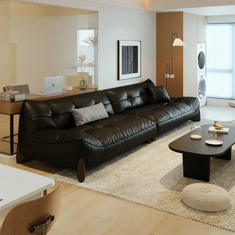 Extreme leather sofa Italian minimalist first layer cowhide living room simple medium and ancient style retro small apartment
