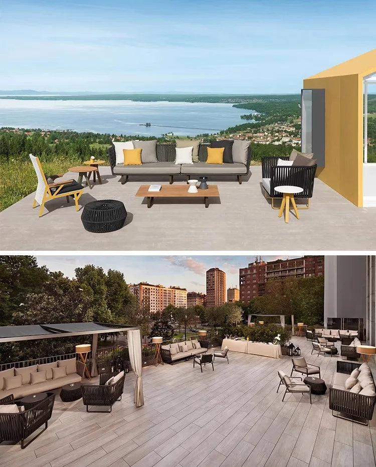 Outdoor Sofa Sunscreen Waterproof Courtyard Terrace Balcony Leisure Rattan Chair Sofa Double Card Seat Rattan Sofa Furniture