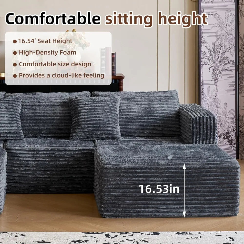 Cloud Sofa 110'' Modular Sectional Couch with 2 Movable Ottoman U Shaped Deep Seat Boneless Sofa for Living Room