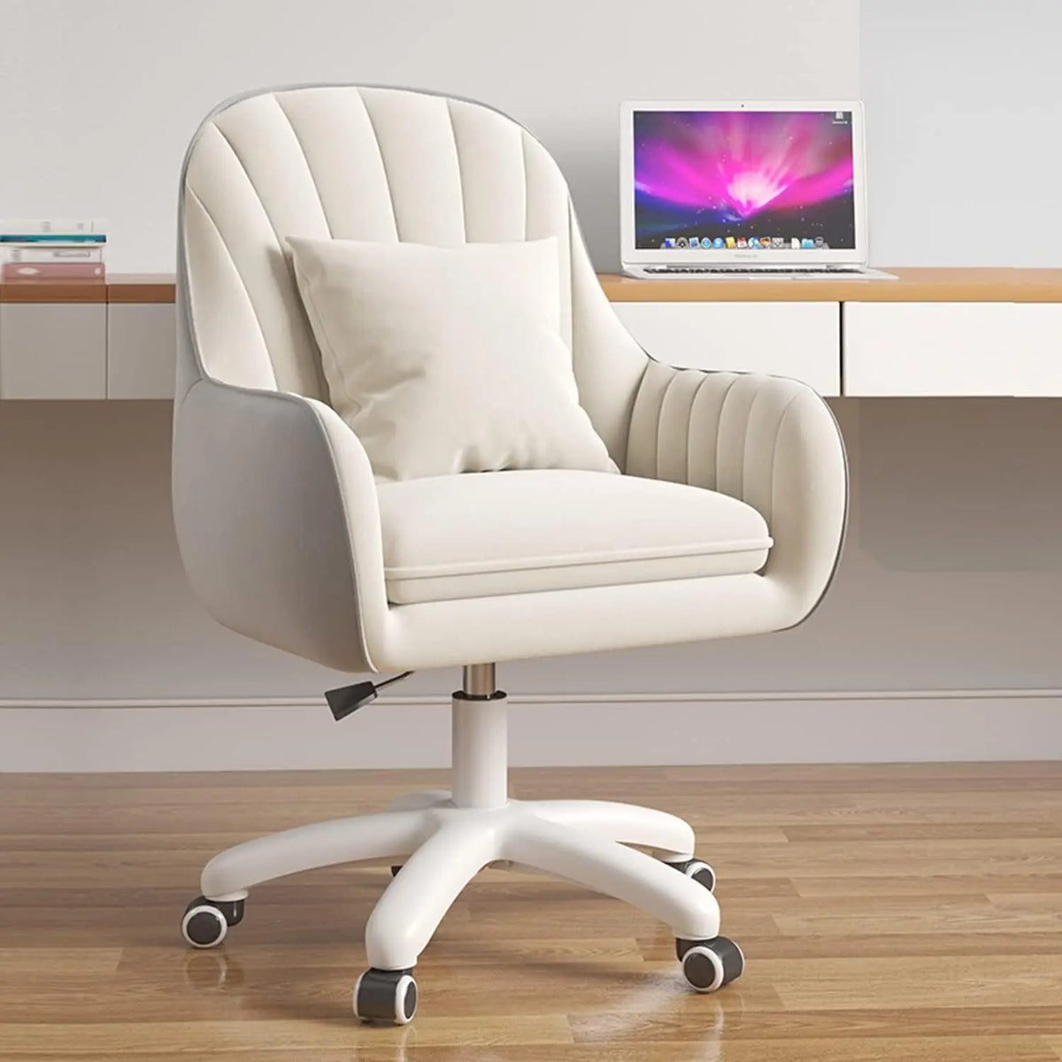 Mid Back Velvet Office Chair with Swivel Base Rolling Casters Adjustable Height Ergonomic Design for Computer Desk Bedroom