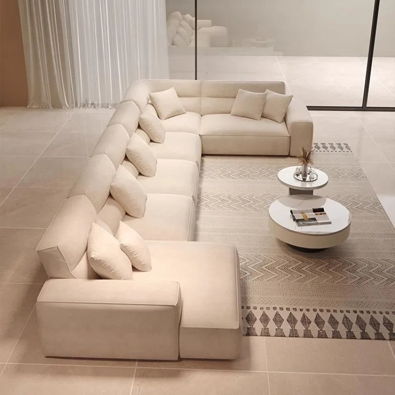 Large flat floor straight corner combination sofa Modern simple large apartment villa living room hotel matte fabric sofa