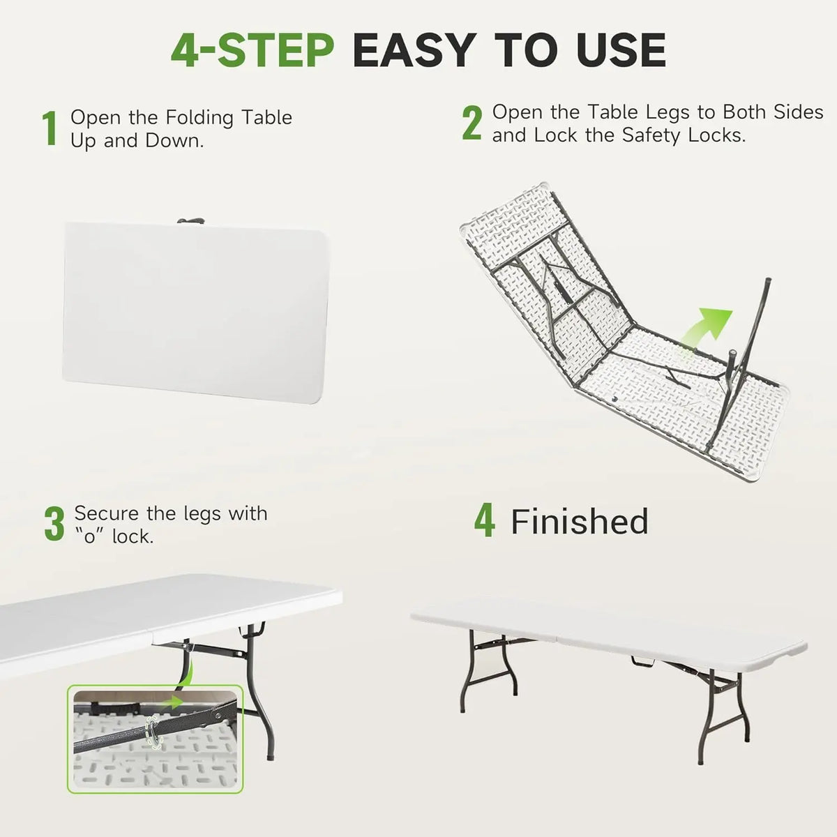 Heavy Duty 660LBS Folding Table With Safety Lock, Portable Camping Party Indoor Outdoor, 8FT, 2 Pack, Customized