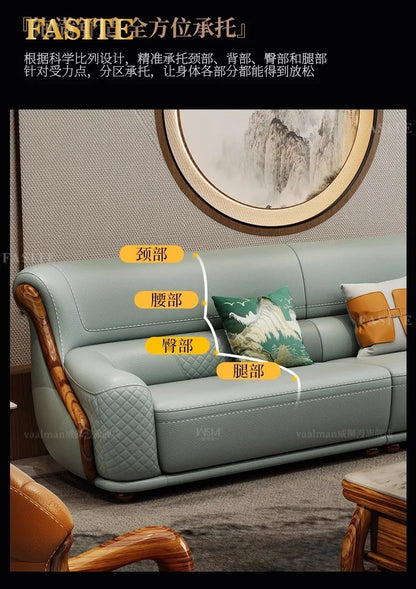 leather sofa new Chinese-style first-layer cowhide European-style solid wood living room corner combination villa