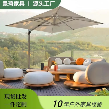 Outdoor teak courtyard Nordic style open-air famous villa anti-corrosion solid wood goose soft stone sofa