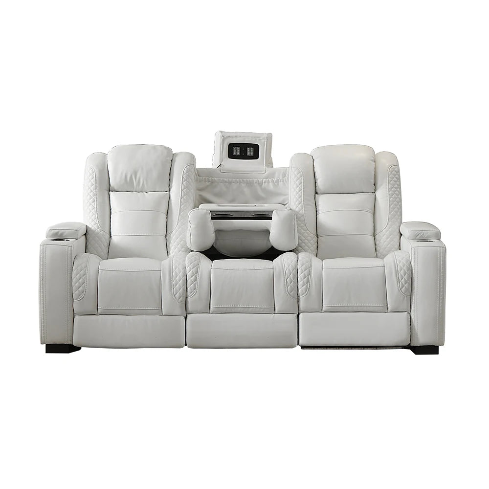 Luxury Power Recliner White Leather Sofa for Home Theater Electric VIP Cinema Sofa Set with Extendable Feature for Lay Down