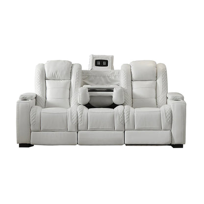 Luxury Power Recliner White Leather Sofa for Home Theater Electric VIP Cinema Sofa Set with Extendable Feature for Lay Down