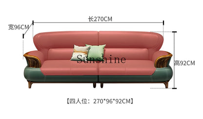 Leather sofa modern high-end villa living room 123 combination solid wood furniture simple and modern