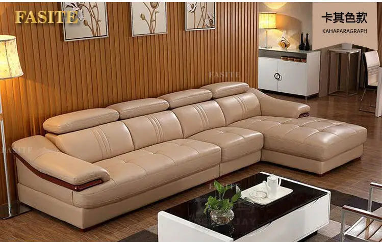 living room Sofa top grade cow genuine leather couch Nordic modern L shape corner muebles de sala cama puff asiento sala futon