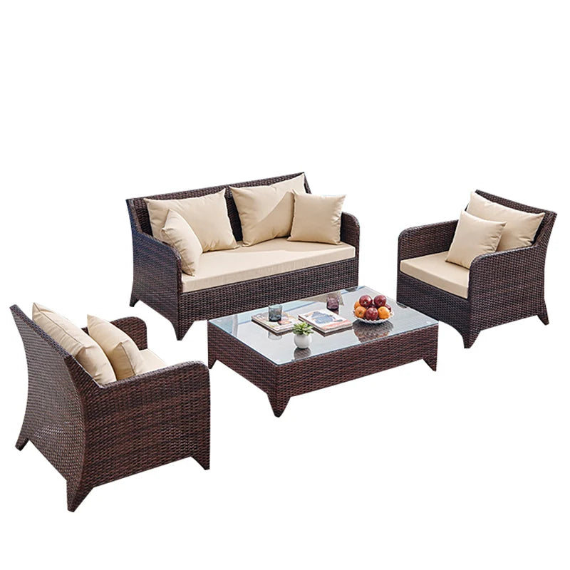 Outdoor Combination Garden Sofas Modern Courtyard Nordic Villa Garden Sofas Open-air Plastic Rattan Furniture Sofá Jardín MHHYSF