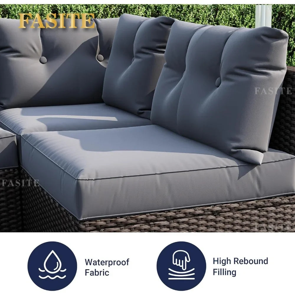 7 Pieces Patio Sofa Set Outdoor Furniture Sectional All-Weather Wicker Rattan with Back Cushions,Garden Sofa Conversation Grey