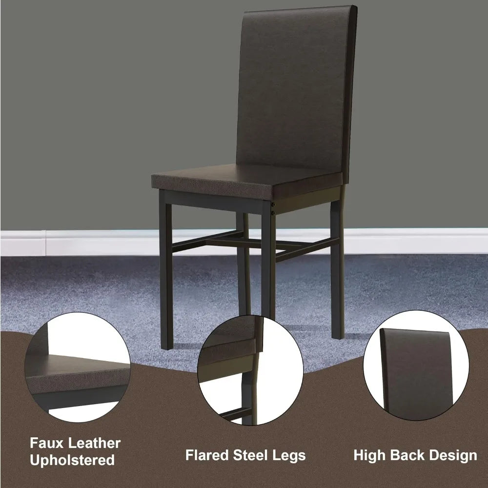 4-piece Dining Table and Chair Set, 5-piece Modern Dining Room Dining Table Set with Faux Marble Top and PU Leather Chairs