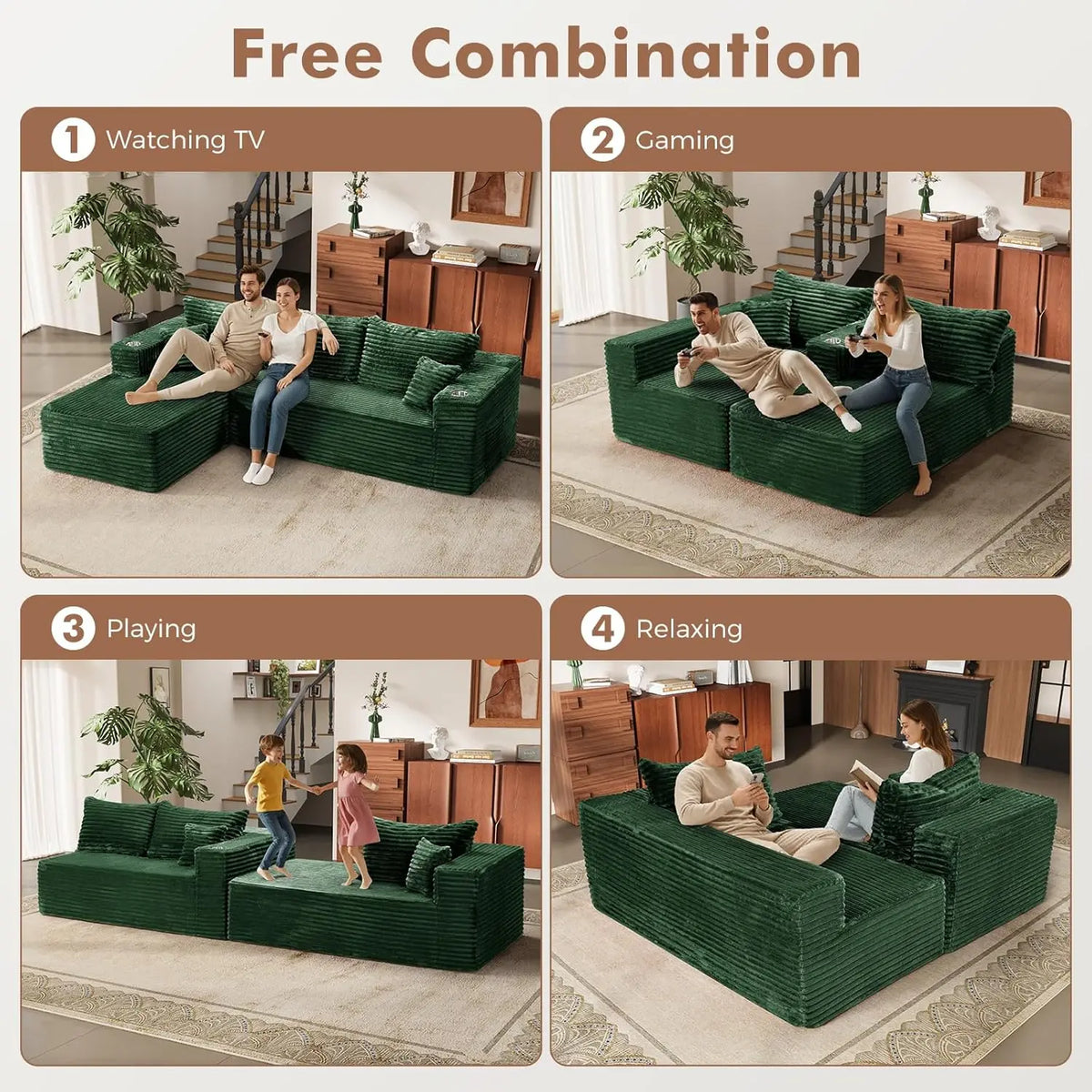Oversized 108” Boneless Couch, Comfy Cloud Modular Sectional Sofa, L-Shape Sofa with Chaise, Memory Foam, Customized