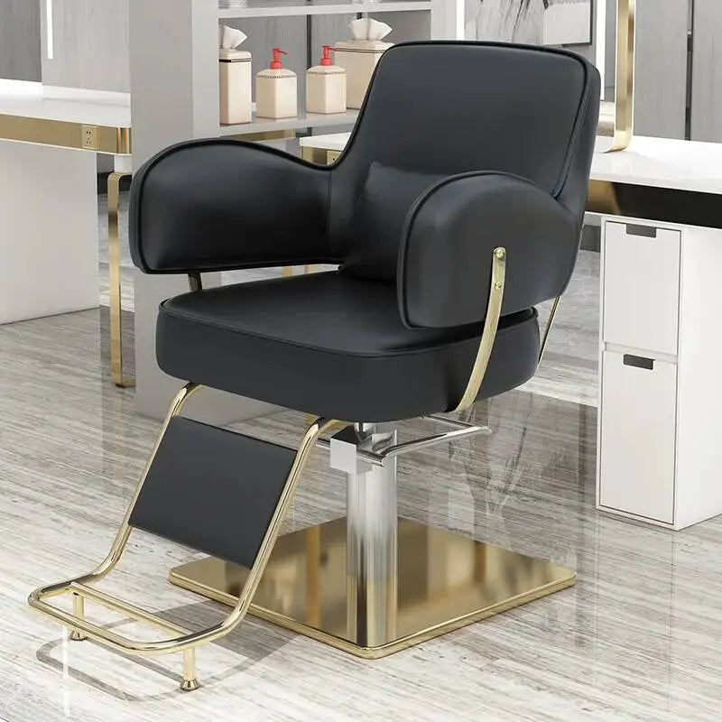 Round Chair Professional Barber Chairs Mirror Hair Salon Women's Beauty Men's Shaving Rotating Ergonomic Wheels Reclining Silla