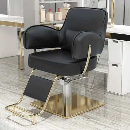 Round Chair Professional Barber Chairs Mirror Hair Salon Women's Beauty Men's Shaving Rotating Ergonomic Wheels Reclining Silla