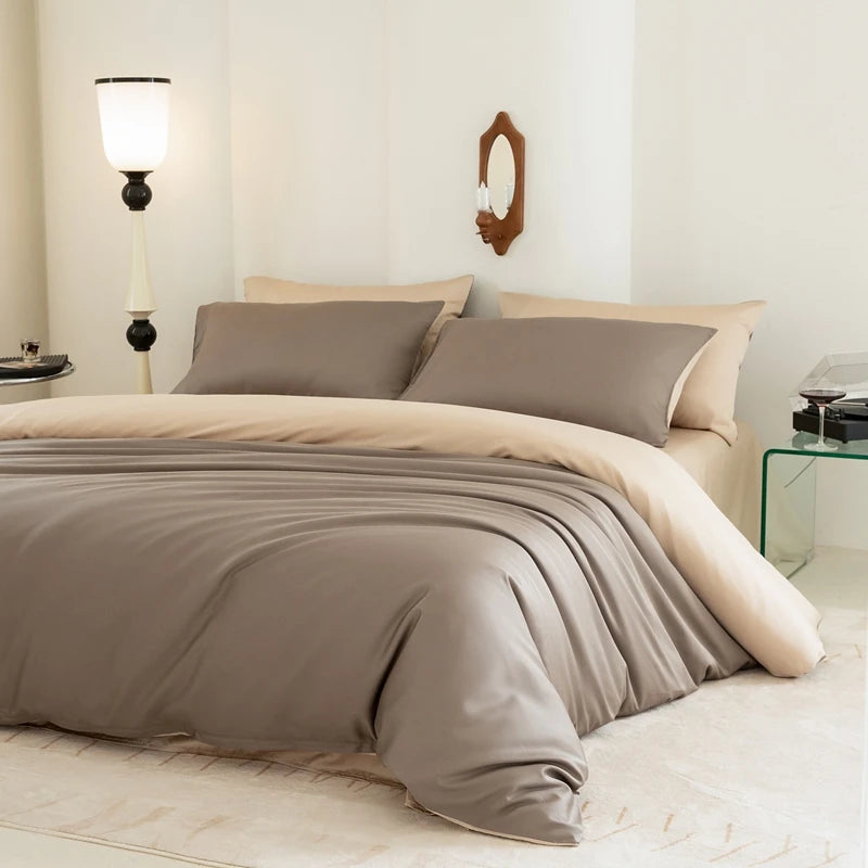 Luxury Bedding Set with Duvet Cover Silk Cotton Duvet Cover Bed Sheet Solid Color bedsheets full set 4 pcs Queen King Size