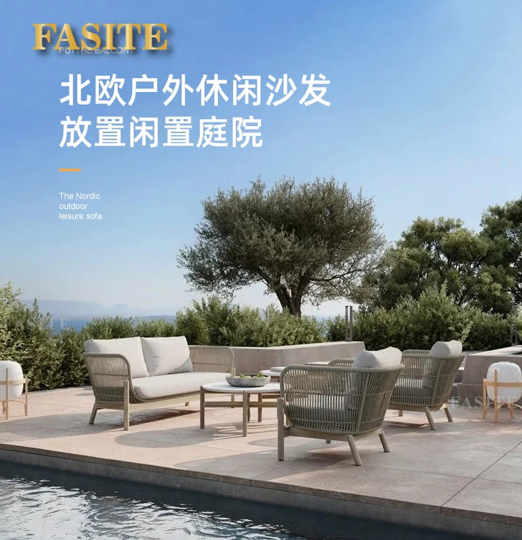 Outdoor rattan sofa courtyard garden open-air balcony leisure outdoor solid wood teak villa