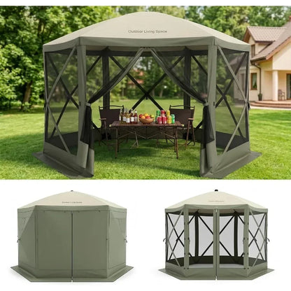 Feet Pop Up Canopy Tent, 6-Sided Portable Gazebo with Mosquito Netting and Removable Wind Cloths, Large Shelter Tent for Outdoo