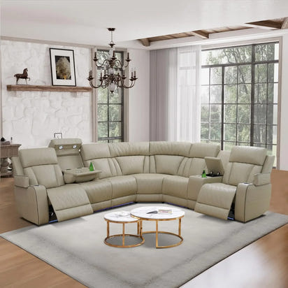 Power Reclining Sectional Sofa USB Chargers and Storage Console, Leather Recliner Sofa for Living Room Furniture Set